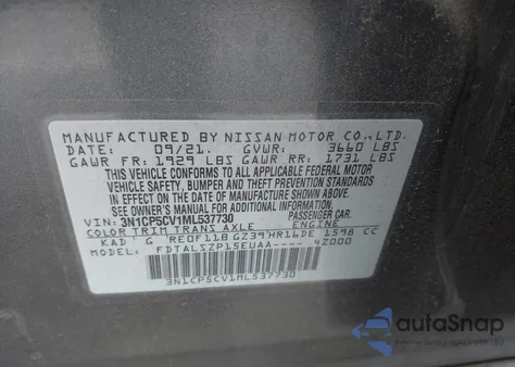 2021 Nissan Kicks Sv Xtronic Cvt z USA, uszkodzony, nr VIN 3N1CP5CV1ML537730